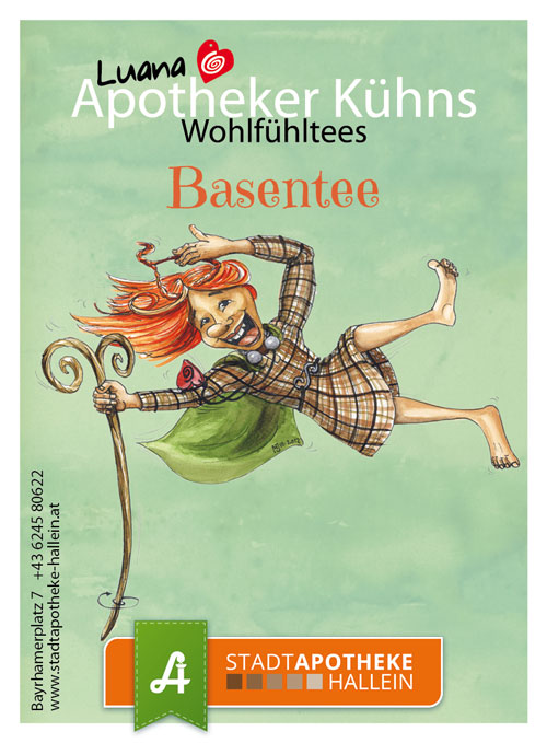 <strong>Basentee:</strong> <br> Wohlfühlen zur inneren Entsäuerung, wohlschmeckend und bekömmlich. Zutaten: Käsepappel, Koriander, Eibischwurzel, Holunderblüte, Krauseminze, Süßholzwurzel, Melisse, Ringelblume, Saflorblüte, Kornblume.