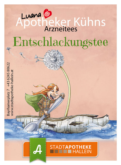 <strong>Entschlackungstee:</strong><br> zur Stoffwechselanregung und Entgiftung.<br>Heilpflanzen: Löwenzahn, Hibiskus, Mate, Brennnessel, Birke, Schachtelhalm, Hibiskus, Hagebutte.