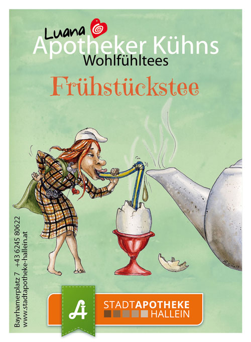 <strong>Frühstückstee:</strong><br> Wohlschmeckend, nicht nur zum Frühstück.<br>Inhalt: Sandelholz, Löwenzahn, Johannisbeeren, Pfefferminze, Rosskastanie, Hibiskus, Brennnessel, Hagebutten, Hauhechel, Weißdorn, Mistel, Malvenblüte, Schlehdornblüte.