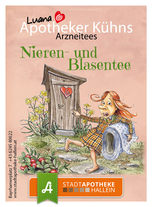 <strong>Nieren- und Blasentee:</strong><br>Arzneitee unterstützend bei Nieren- und Blasenleiden, wie z. B. Harnwegsinfekten. <br>Heilpflanzen: Bärentraube, Brennnessel, Orthosiphon, Schachtelhalm, Hauhechel, Riesengoldrute.